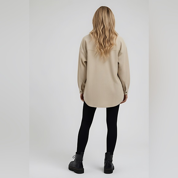 Flap Pocket Drop Shoulder Corduroy Shacket - Picture 2 of 4